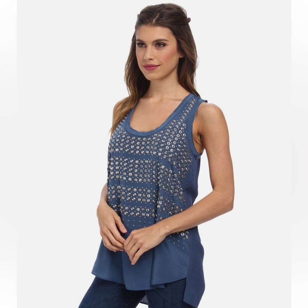 REBECCA TAYLOR BLUE SILK STUDDED LINED TANK TOP GREAT CONDITION (10)